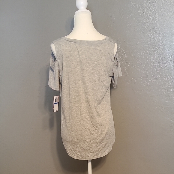 Self-Esteem Juniors Gray Cold Shoulder Womens Top NWT XL No Boyfriend No Problem - Picture 3 of 9